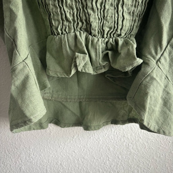 Lottie Moss Green Bow Tie Straps Linen Blend Smocked Crop Top - Picture 6 of 8